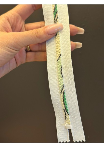 24X3 cm Dişli Renkli Beyaz Fermuar