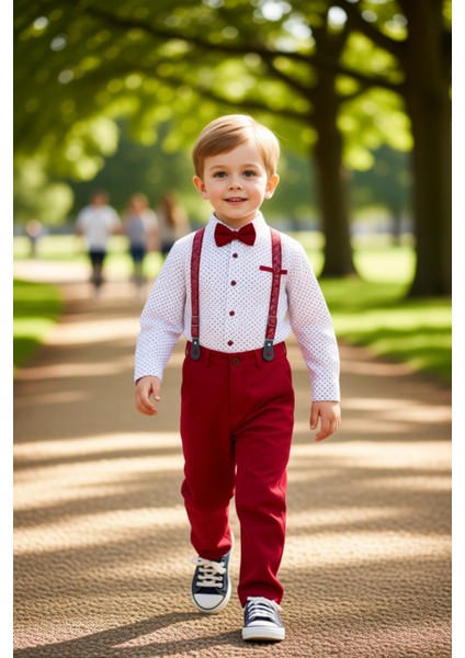 Erkek Çocuk Puantiyeli Gömlek Pantolon ve Askı Seti Günlük Şıklık ve Rahatlık Kaliteli Şık modelleri