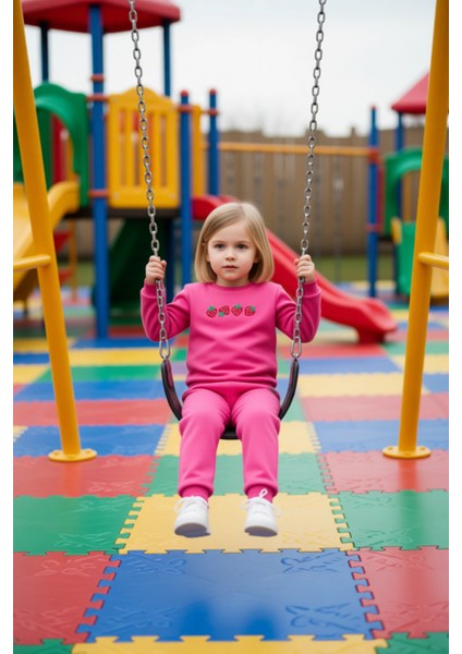 Kız Çocuk Baskılı Bisiklet Yaka Örme Regular Kalıp Eşofman Takımı Kaliteli Şık Rahat modelleri