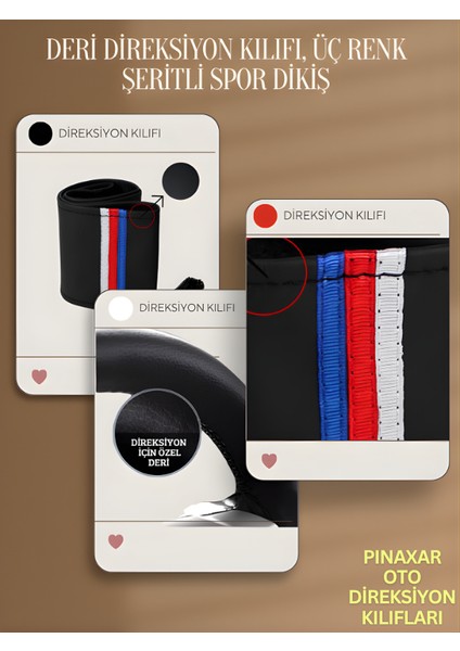 Suzuki Splash Deri Direksiyon Kılıfı Prime Kalite, Üç Renk Şeritli Spor Dikiş fiyatları