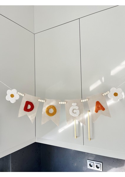 Punch Nakışı Flama Isimli Oda Kapı Süsü Bebek Odası Banner Doğum Günü Hastane Odası Süsü