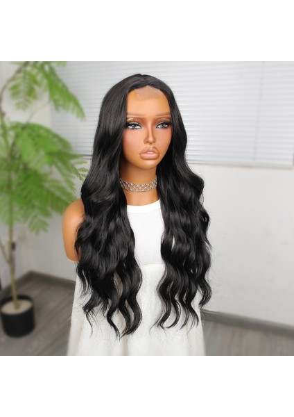 Koyu Siyah Su Dalgalı Fiber Sentetik Tül Peruk fırsatları