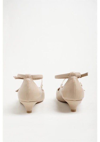 255016 Çift Tokalı Topuklu Ayakkabı Bej Deri fırsatları