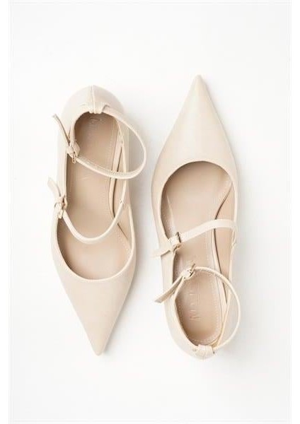 255016 Çift Tokalı Topuklu Ayakkabı Bej Deri indirimleri