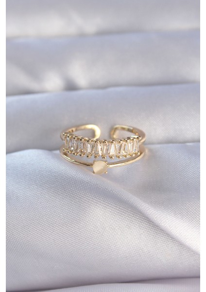 Pirinç Gold Renk Zirkon Taşlı Baget Su Yolu Model Ayarlanabilir Yüzük - Lisinya fiyatları