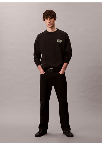 Bisiklet Yaka Siyah Erkek Sweatshırt LV04RD206GUB1 Premıum Fleece Logo C