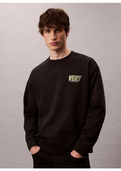 Bisiklet Yaka Siyah Erkek Sweatshırt LV04RD206GUB1 Premıum Fleece Logo C fiyatları