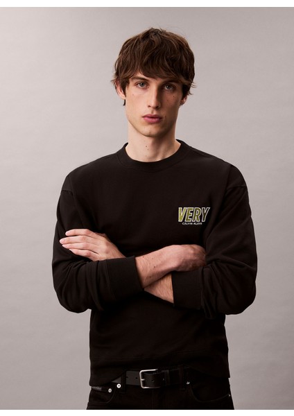 Bisiklet Yaka Siyah Erkek Sweatshırt LV04RD206GUB1 Premıum Fleece Logo C modelleri