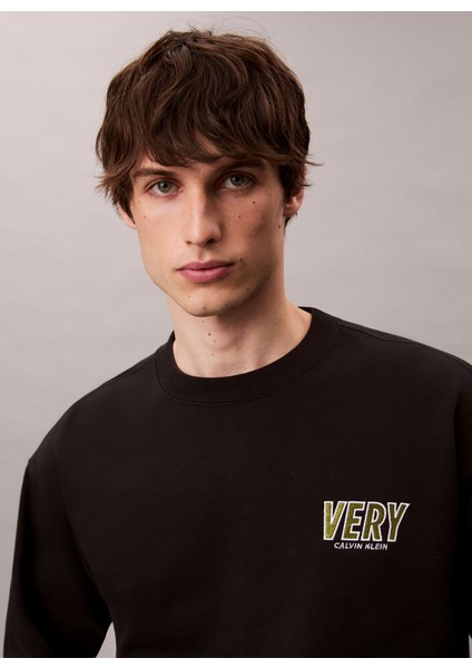 Bisiklet Yaka Siyah Erkek Sweatshırt LV04RD206GUB1 Premıum Fleece Logo C fırsatları