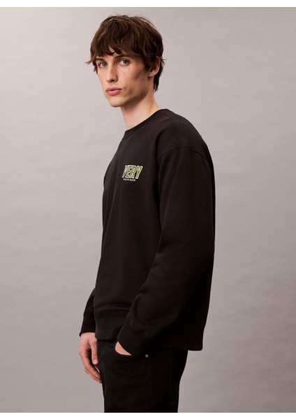 Bisiklet Yaka Siyah Erkek Sweatshırt LV04RD206GUB1 Premıum Fleece Logo C indirimleri