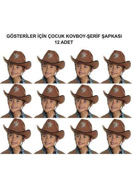 Kovboy Şerif Şapkası Kahve 12 Adet - Kostüm, Parti ve Gösteri Şapkası