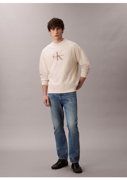 Bisiklet Yaka Krem Erkek Sweatshırt LV04RD234G67U Ls Premıum Terry Mono