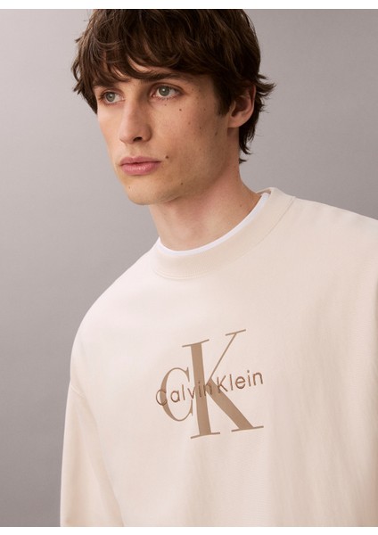 Bisiklet Yaka Krem Erkek Sweatshırt LV04RD234G67U Ls Premıum Terry Mono modelleri