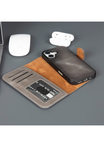 iPhone 17 Hakiki Deri Mıknatıslı Cüzdan Kılıf – Magsafe Uyumlu, Rfıd Korumalı, El Yapımı