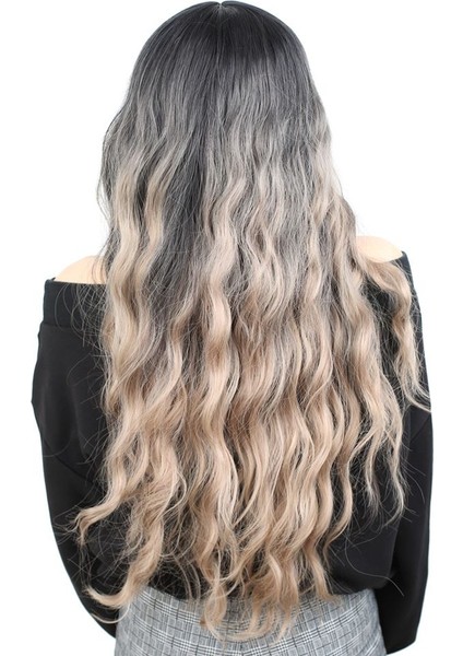 Fiber Sentetik Uzun Su Dalgası Peruk / Siyah / Küllü Platin Ombreli indirimleri