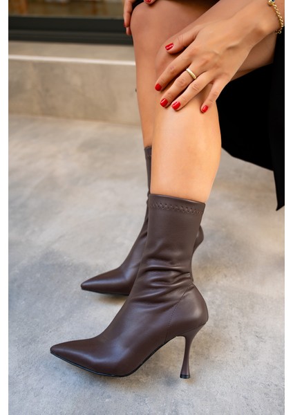 Prino Acı Kahve Deri Streç Bot