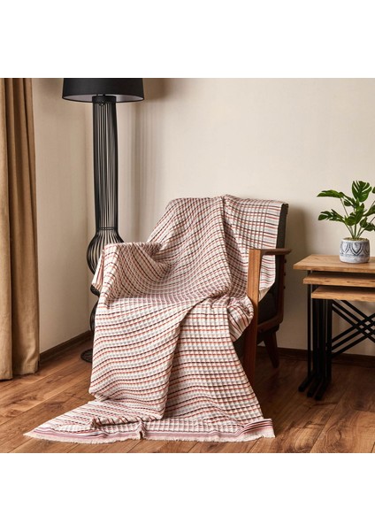 Soft Waffle Koltuk Şalı - Ekru / Kiremit - 120X170 cm