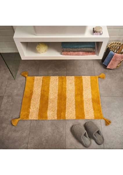 Soft Tufting Line Püsküllü Banyo Paspası - Ekru / Hardal - 60X90 cm