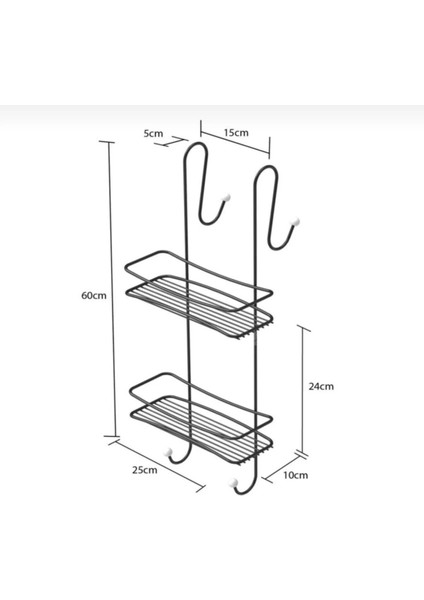 Duşakabin Banyo Rafı Şampuanlık 2 Katlı Askılı Siyah fiyatları