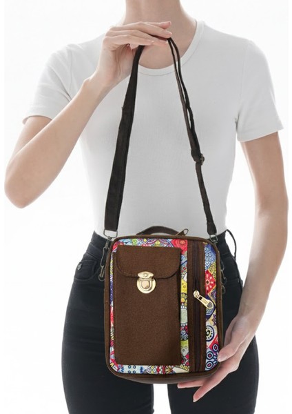 Iran Işi El Yapımı Etnik Desenli Süet Kahve Bohem Askılı Omuz Çantası