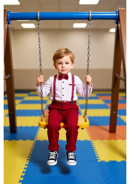 Erkek Çocuk Şık Puantiyeli Gömlek Pantolon ve Papyon Askı Seti Kaliteli Şık Rahat modelleri