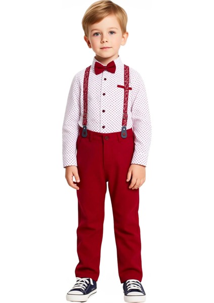 Erkek Çocuk Şık Puantiyeli Gömlek Pantolon ve Papyon Askı Seti Kaliteli Şık Rahat fırsatları