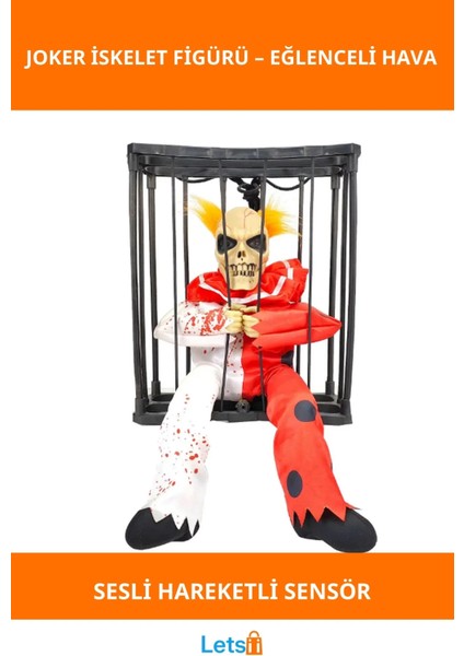 Hareketli Sesli Sensörlü Mahkum Joker Iskelet Dekorasyon 22X27 cm