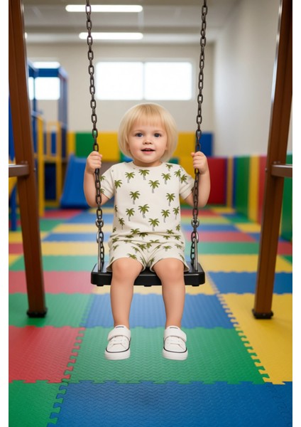 Erkek Çocuk Tropikal Baskılı Kısa Kollu Tişört ve Şort Pijama Takımı Kaliteli Şık Rahat modelleri