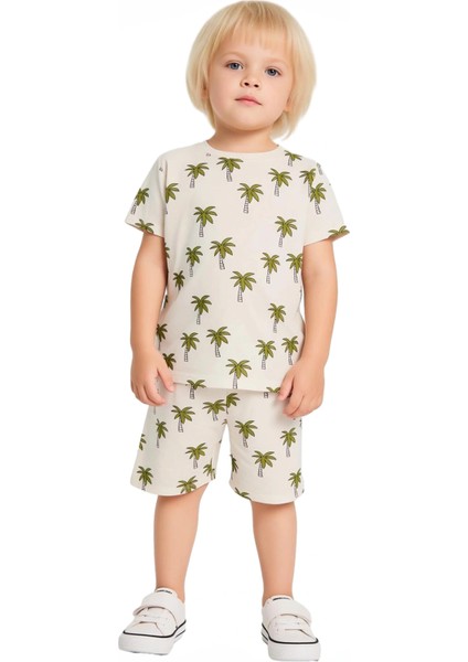 Erkek Çocuk Tropikal Baskılı Kısa Kollu Tişört ve Şort Pijama Takımı Kaliteli Şık Rahat fırsatları