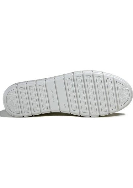 Kadın Beyaz Deri Loafer, Örgü Taban, Fiyonk Detaylı, Günlük Ayakkabı fırsatları