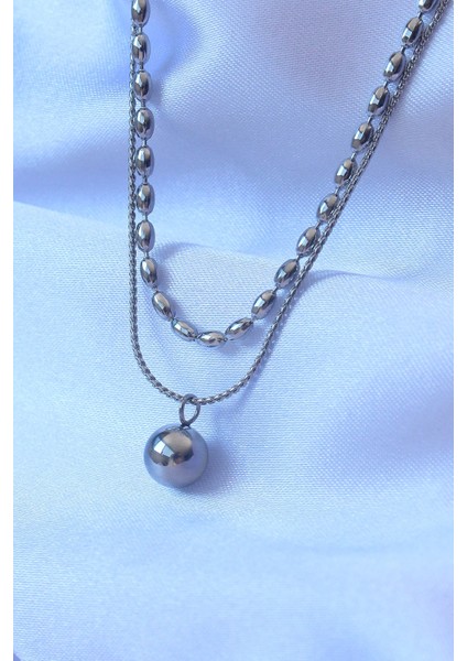 Bfs 316L Çelik Çift Zincirli Gümüş Renk Topçuk Model Kolye fiyatları