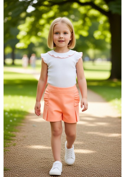 Kız Çocuk Örme Üst ve Şort Etekli Takım Konforlu ve Şık Günlük Giyim Kaliteli Şık Rahat