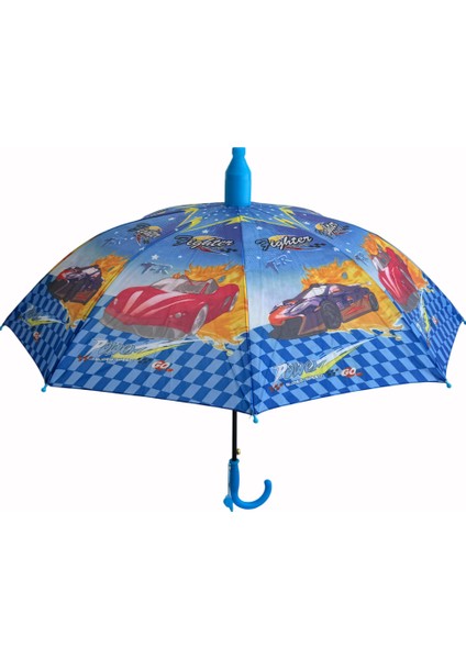 Katlanabilen Koruma Kılıflı Bardaklı Düdüklü 70 Cm! Mavi arabalı Erkek Çocuk Şemsiyesi