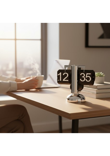 Çelik Sayfa Döner Saat Sayfa Çevirme Masa Saati Retroflip Otomatik Yaprak Masa Saati