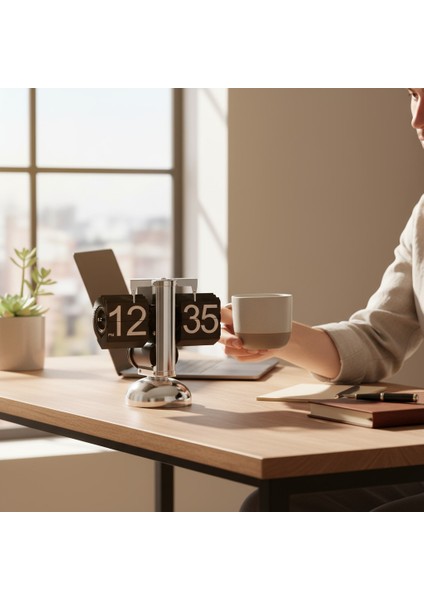 Çelik Sayfa Döner Saat Sayfa Çevirme Masa Saati Retroflip Otomatik Yaprak Masa Saati fiyatları