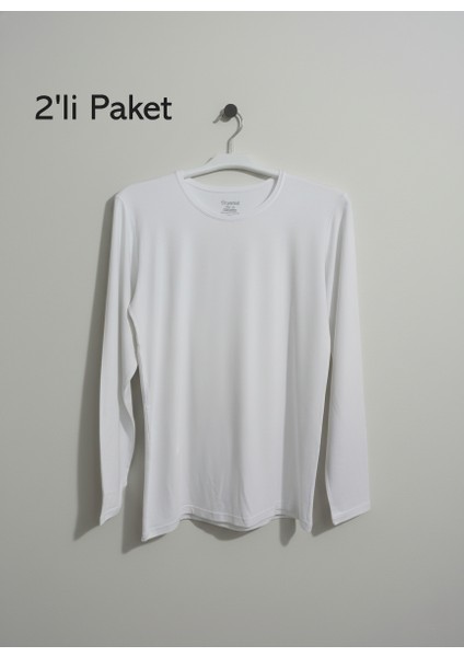 Bambu Uzun Kollu Sıfır Yaka Tişört 2'li Paket Slim Fit Erkek