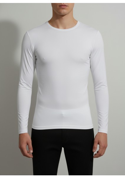 Bambu Uzun Kollu Sıfır Yaka Tişört 2'li Paket Slim Fit Erkek modelleri