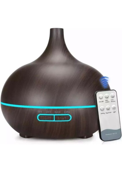 Aus-01 - 500ML Ahşap Görünümlü Aromaterapi Hava Nemlendirici - 7 Renkli LED , Sessiz Çalışma