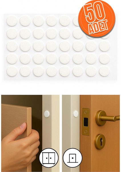 50'li Yapışkanlı Beyaz Eva Dolap Çekmece Kapağı Ses Stoperi Tamponu Koruyucu Engelleyici 10 mm