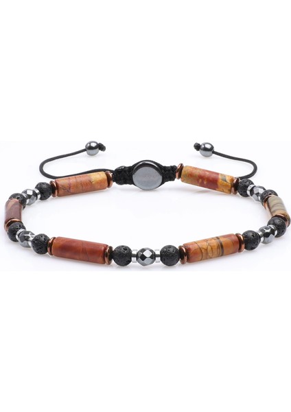 Jasper, Lav, Hematit Doğal Taş Bileklik, Unisex Bileklik, Tasarım Bileklik Ipli Ayarlanabilir