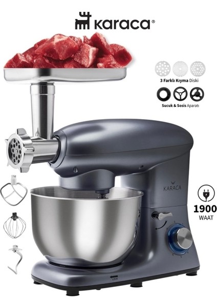 1900W 5,5 Litre Çırpma Karıştırma, Yoğurma Kıyma ve Hamur Yoğurma Makinesi & Mutfak Şefi