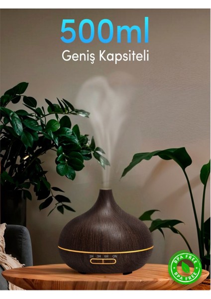 Aus-01 - 500ML Ahşap Görünümlü Aromaterapi Hava Nemlendirici - 7 Renkli LED , Sessiz Çalışma fırsatları