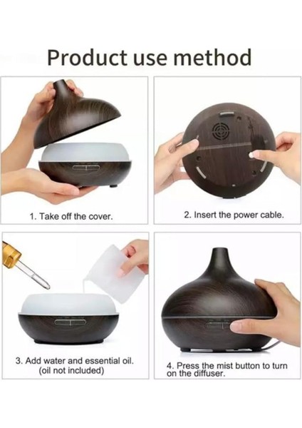 Aus-01 - 500ML Ahşap Görünümlü Aromaterapi Hava Nemlendirici - 7 Renkli LED , Sessiz Çalışma indirimleri