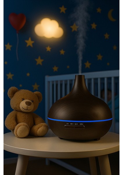 Aus-01 - 500ML Ahşap Görünümlü Aromaterapi Hava Nemlendirici - 7 Renkli LED , Sessiz Çalışma