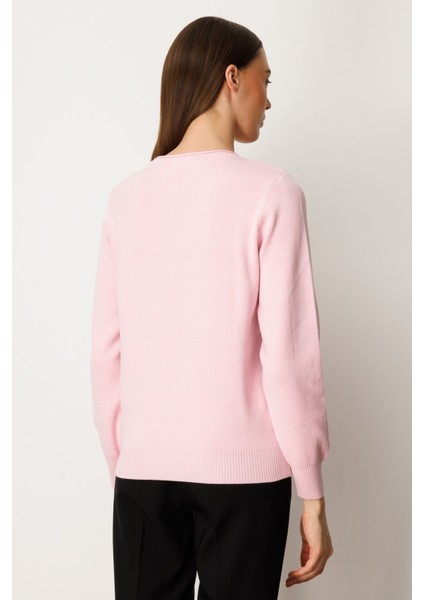 Kadın Sıfır Yaka Püskül Detaylı Triko Kazak 65306 Pembe fırsatları
