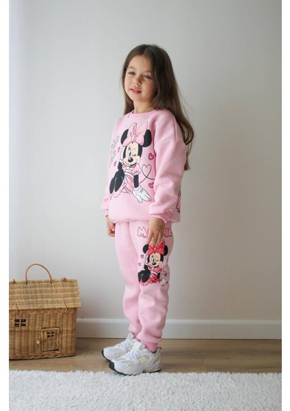 Çizgi Karakter Detaylı 3 Ip Şardonlu Kışlık Kız Çocuk Alt Üst Takım modelleri