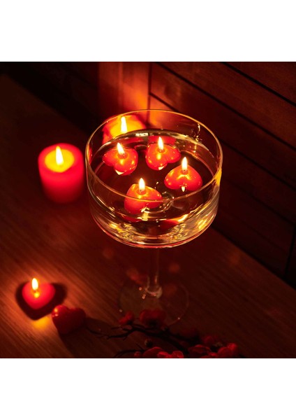 Casa Art 6'lı Kalpli Yüzen Mum - Kırmızı - 5x5 cm