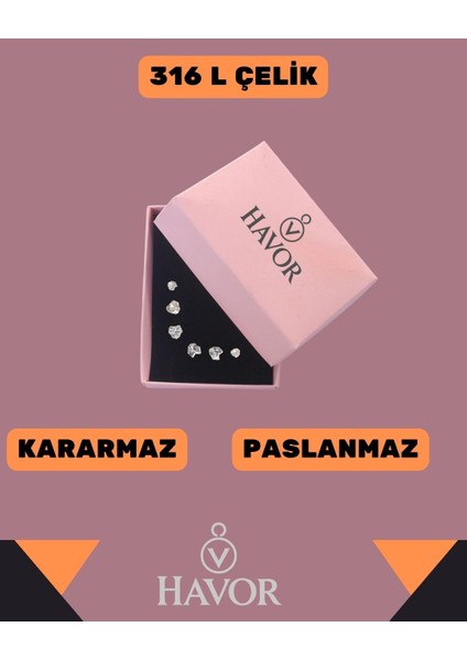 Zirkon Taşlı Kalp Model Kadın Küpe Seti - 316L Çelik, Altın Renk, Şık ve Zarif Tasarım