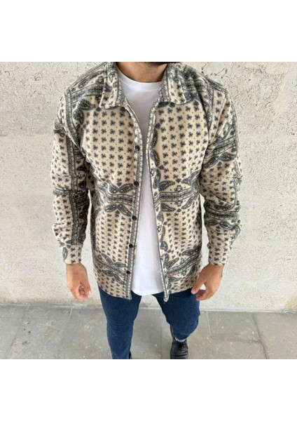 Erkek Polar Fermuarlı Sweatshirt – Kapüşonsuz, Cepli, Yumuşak Dokulu, Oversize Rahat Kalıp, Kışlık Sıcak Tutan Fermuarlı Üst - Bej fırsatları