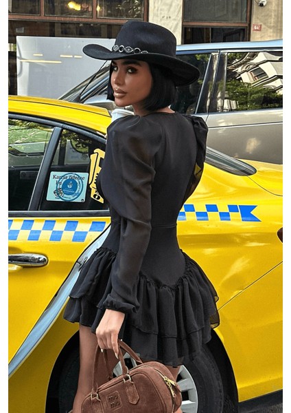 Kadın Vatkalı Kruvaze Yaka Tül Elbise fiyatları